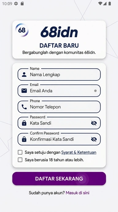 Cara Mudah Registrasi Akun 68idn untuk Android