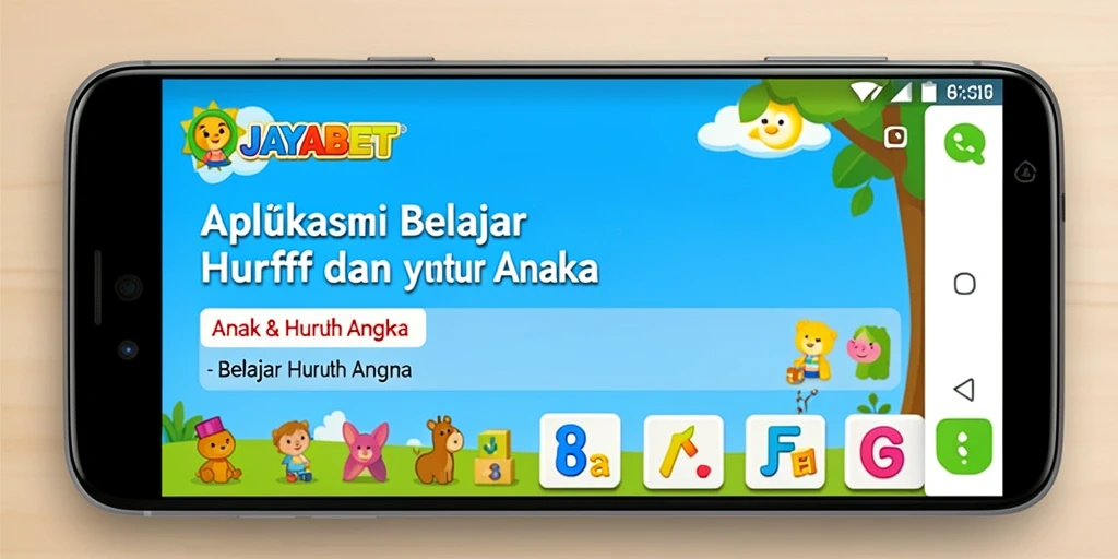 Antarmuka menarik aplikasi JAYABET untuk belajar huruf dan angka.