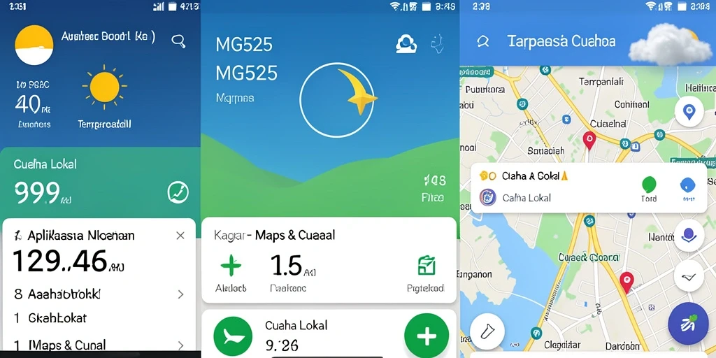 Tampilan aplikasi MG525 yang menampilkan informasi cuaca lokal.