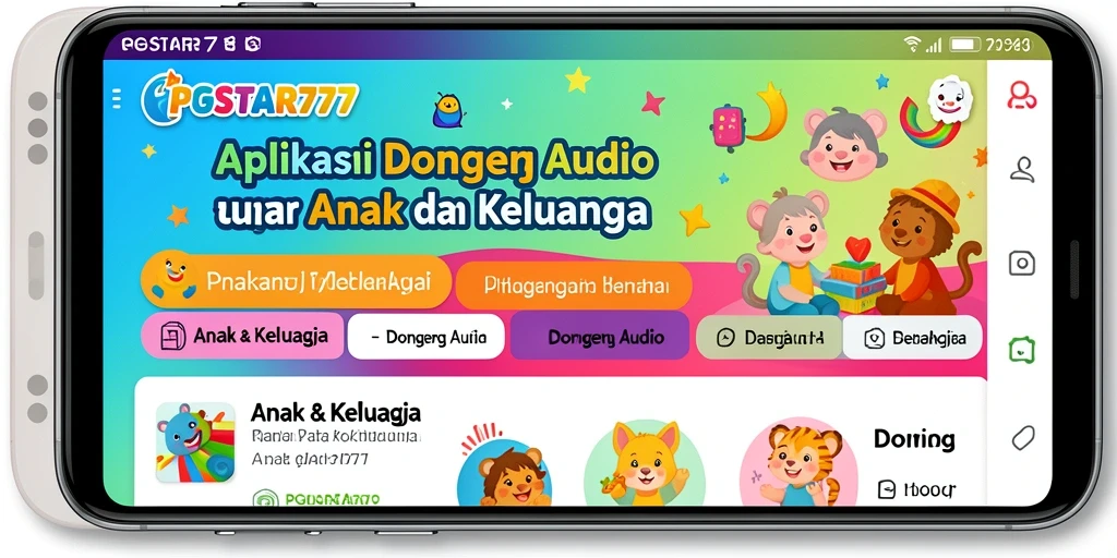 Antarmuka PGSTAR777 menampilkan berbagai pilihan dongeng audio yang menarik.