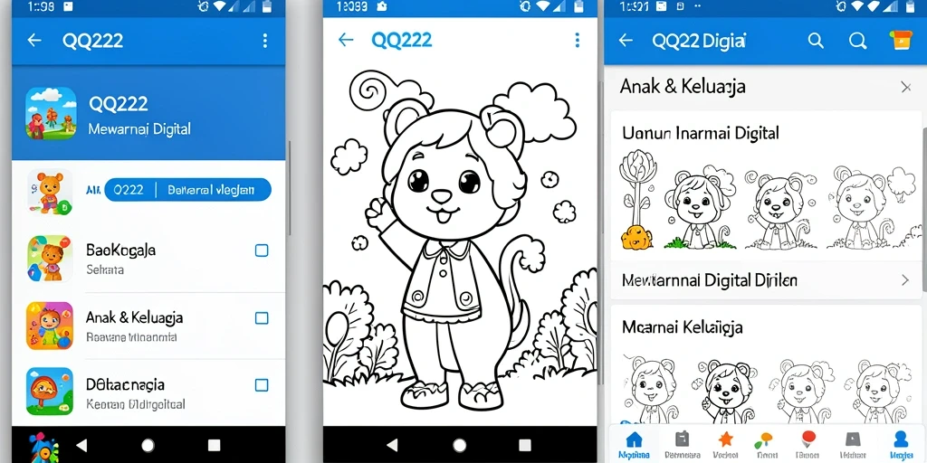 Screenshot antarmuka QQ222 menampilkan fitur mewarnai digital yang berwarna-warni.